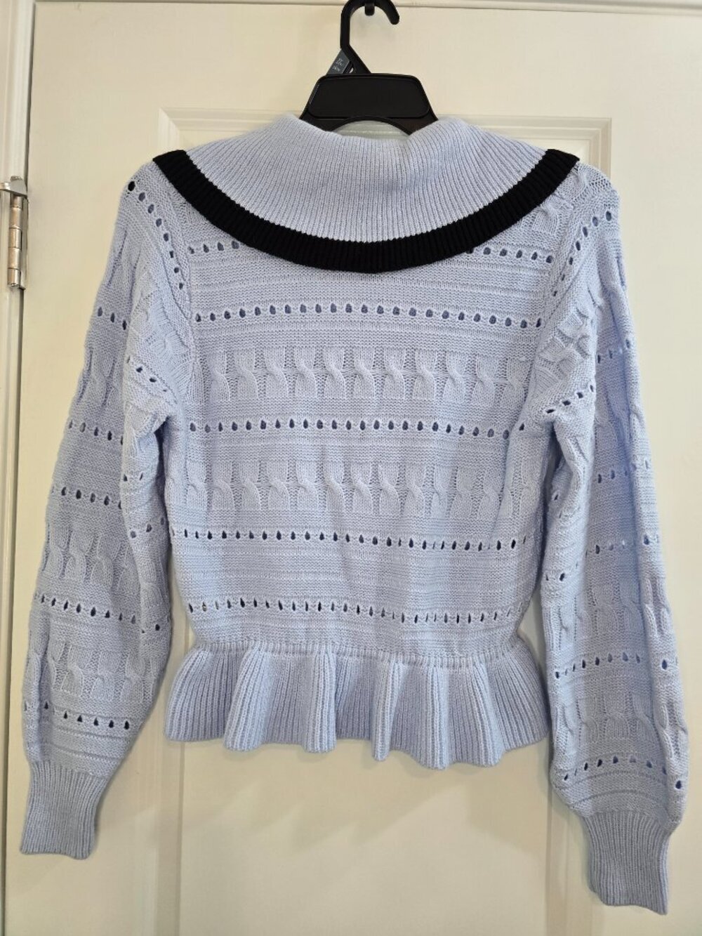 H&M Divided Textured Knit Sweater With Peter Pan Collar - Light Blue and Black - Picture 3 of 5
